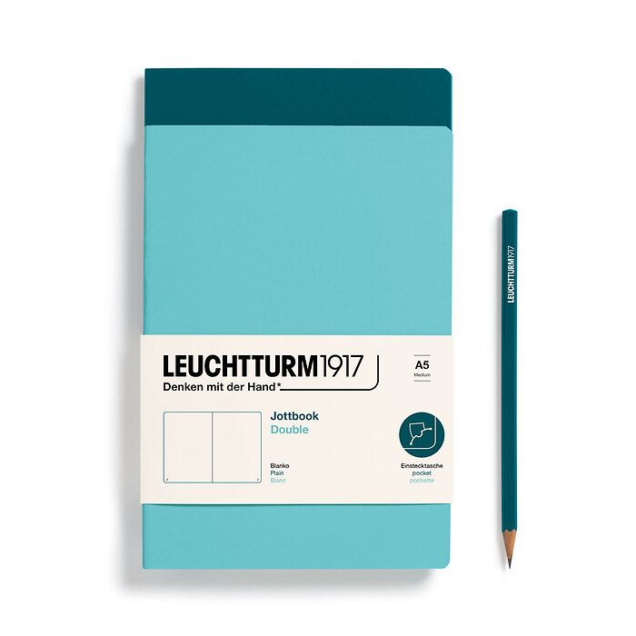 Jottbook (A5), 59 pages numérotées, blanc, Aquamarine et Pacific Green, Set de 2