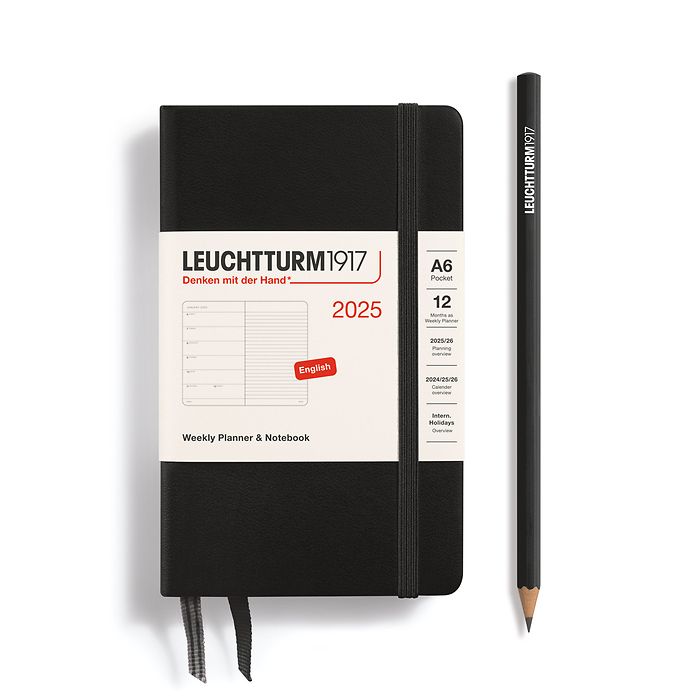 Agenda Semainier & Carnet Pocket (A6) 2025, Noir, Anglais