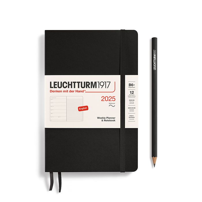 Agenda Semainier & Carnet Paperback (B6+) 2025, Couverture souple, Noir, Anglais