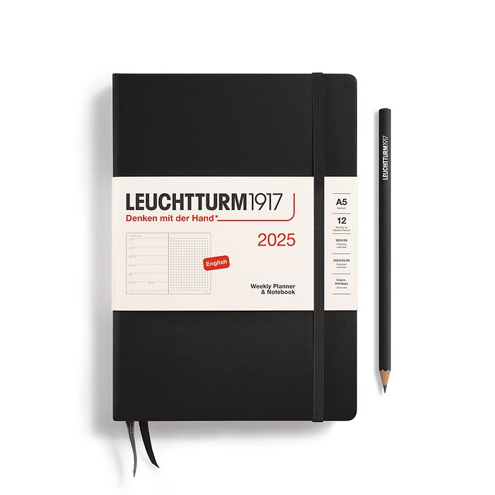 Agenda Semainier & Carnet Pointillés Medium (A5) 2025, Noir, Anglais