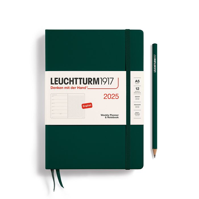 Agenda Semainier & Carnet Pointillés Medium (A5) 2025, Forest Green, Anglais