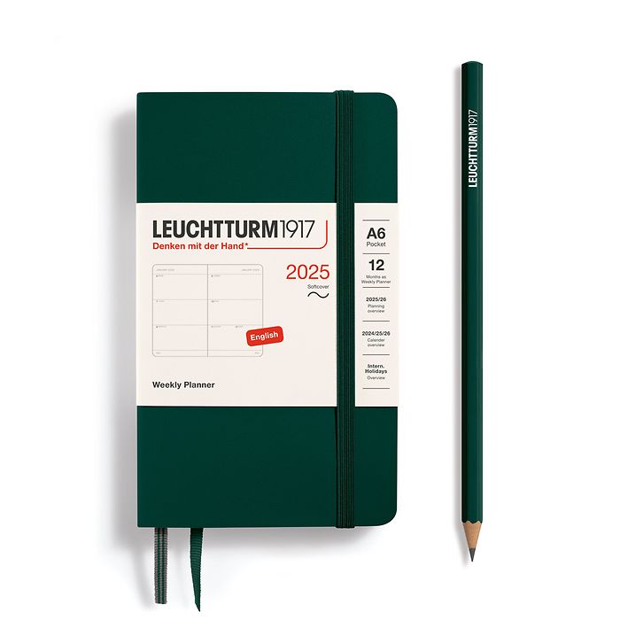 Agenda Semainier Pocket (A6) 2025, Couverture souple, Forest Green, Anglais