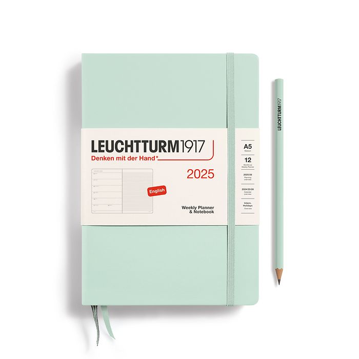 Agenda Semainier & Carnet Medium (A5) 2025, Mint Green, Anglais