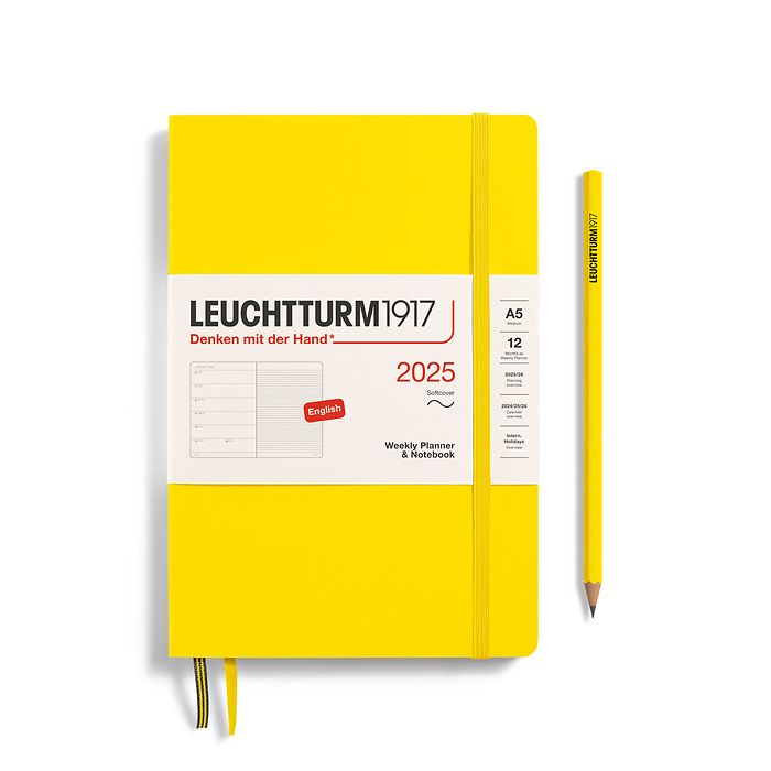 Agenda Semainier & Carnet Medium (A5) 2025, Couverture souple, Citron, Anglais