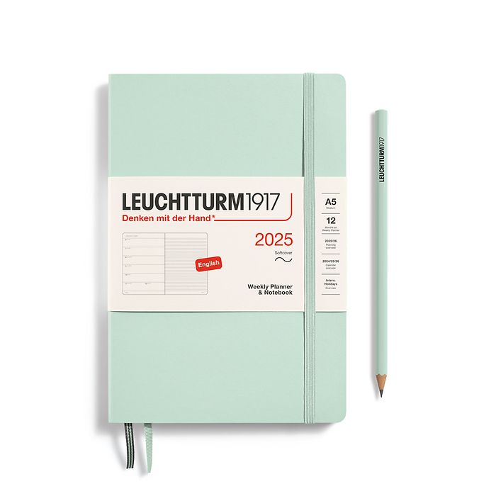 Agenda Semainier & Carnet Medium (A5) 2025, Couverture souple, Mint Green, Anglais