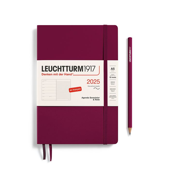 Agenda Semainier & Carnet Medium (A5) 2025, Couverture souple, Port Red, Français