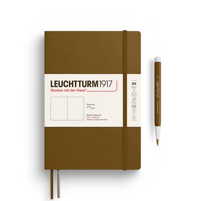 Carnet de notes Medium (A5), Couverture souple, 123 pages num., Spice Brown, blanc