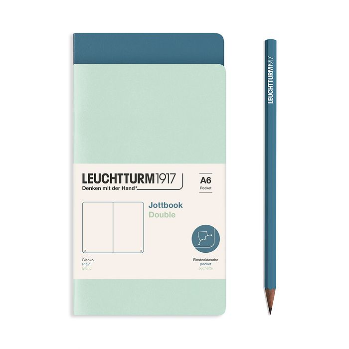 Jottbook (A6), 59 pages numérotées, blanc, Mint Green et Stone Blue, Set de 2